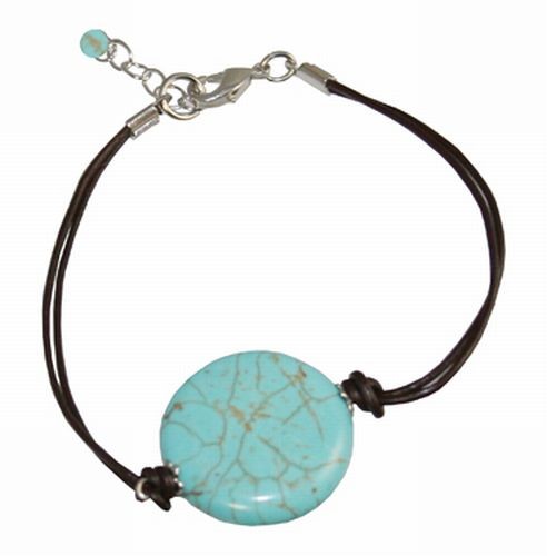 Turquoise Bead & Leather Bracelet