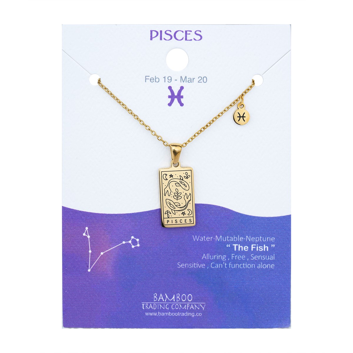 Zodiac Necklace Gold Pisces Bamboo | Company Trading
