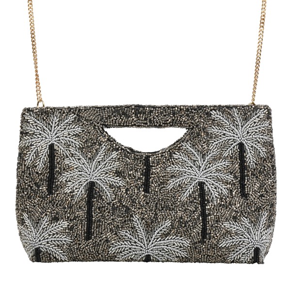 Silver Palm Half Moon Clutch