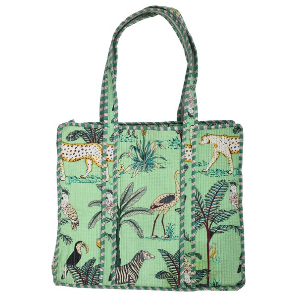 Cotton Quilted Green Tote Bag