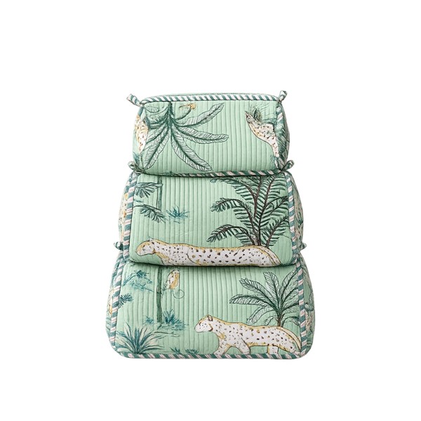 Cotton Quilted Green Toiletry Bags Set of 3